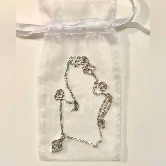 🌹🍃New Sparkling Diamond Cluster Sterling Silver Figaro Link Pendant Necklace🍃🌹 - Picture 7 of 9